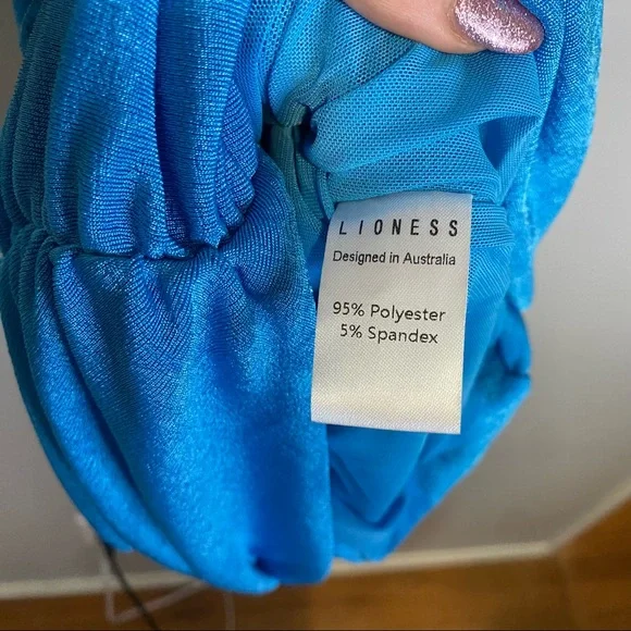 Lioness NWT The Goddess Mini Ruched Dress Womens S One Shoulder Blue New Short - Picture 7 of 8